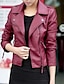 cheap Jackets-Women&#039;s Faux Leather Jacket Daily Regular Coat Regular Fit Jacket Long Sleeve Solid Colored Wine Black