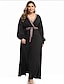 cheap Plus Size Dresses-Women&#039;s Sheath Dress Maxi long Dress Black Long Sleeve Solid Color Fall V Neck Casual 2021 4XL 5XL / Plus Size
