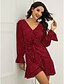 cheap Boho Dresses-Women&#039;s Sheath Dress Short Mini Dress Red Long Sleeve Polka Dot Ruffle Summer V Neck Sexy 2021 S M L XL