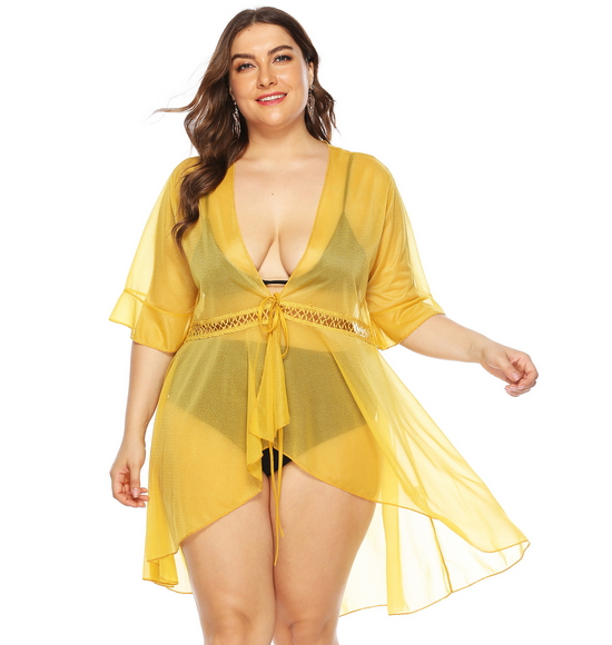 baratos Cover-Ups-Mulheres Roupa de Banho Cobertura Tamanho Grande roupa de banho Amarelo Fatos de banho
