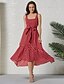 cheap Boho Dresses-Women&#039;s Swing Dress Knee Length Dress Red Sleeveless Striped Bow Summer Boat Neck Casual 2021 S M L XL XXL