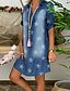 preiswerte Casual Kleider-Damen Jeanskleider Minikleid Blau Leicht Blau Kurzarm Stern Druck Sommer V-Ausschnitt heiß Freizeit Lose 2021 S M L XL XXL 3XL