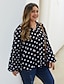 cheap Plus Size Tops-Women&#039;s Shirt Blouse Black Polka Dot Print Long Sleeve Daily Basic V Neck Loose Fit Plus Size Fall Winter