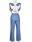 abordables Jumpsuits &amp; Rompers-Combinaison-pantalon Femme Couleur Pleine Vacances Décolleté dans le dos Volants Bleu S M L XL