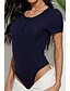 cheap T-Shirts-Women&#039;s Bodysuit Zentai Jumpsuit Solid Colored Round Neck Tops Navy Blue
