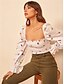 cheap New in Tops-Women&#039;s Blouse Shirt Floral Flower Long Sleeve Print Square Neck Tops Sexy Basic Top White