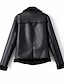 cheap Furs &amp; Leathers-Women&#039;s Solid Colored Winter Faux Leather Jacket Short Daily Long Sleeve PU Coat Tops Black
