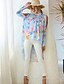 abordables Tops &amp; Blouses-Mujer Blusa Parte superior con ojales Camisa Floral Flor Manga Larga Escote Redondo Tops Corte Ancho Azul Piscina Verde Trébol Blanco