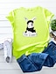 baratos T-shirts-Mulheres Camiseta Amarelo Verde Claro Rosa Imprimir Gráfico Desenho Animado Diário Final de semana Manga Curta Decote Redondo Básico 100% Algodão Padrão S