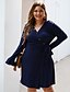 cheap Plus Size Dresses-Women&#039;s Swing Dress Knee Length Dress Navy Blue Long Sleeve Solid Color Fall Winter V Neck Casual Flare Cuff Sleeve 2021 XL XXL 3XL / Plus Size