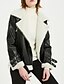 cheap Furs &amp; Leathers-Women&#039;s Solid Colored Winter Notch lapel collar Jacket Regular Daily Long Sleeve PU Coat Tops Black
