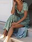 abordables Robes Bohêmes-Femme Robe Trapèze Robe longue maxi Vert Manches Courtes Fleurie Eté Col en V chaud Sexy Coton 2021 S M L XL