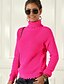 baratos Sweaters &amp; Cardigans-Mulheres Pulôver Sólido Algodão Manga Longa Casacos de malha Outono Gola Alta Rosa Verde