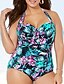 cheap Plus Size Swimwear-Women&#039;s One Piece Swimsuit Floral Blue Plus Size Swimwear Bathing Suits