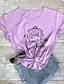 baratos T-shirts-Mulheres Camiseta Gráfico Texto Estampas Abstratas Estampado Decote Redondo Básico Blusas 100% Algodão Branco Preto Roxo