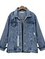 cheap Jackets-Women&#039;s Solid Colored Cut Out Basic Fall &amp; Winter Denim Jacket Regular Daily Long Sleeve Cotton Coat Tops Blue