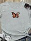 abordables T-shirts-Mujer Camiseta Mariposa Estampados Estampado Escote Redondo Básico Tops 100% Algodón Blanco Amarillo Rosa