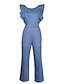 abordables Jumpsuits &amp; Rompers-Combinaison-pantalon Femme Couleur Pleine Vacances Décolleté dans le dos Volants Bleu S M L XL