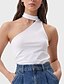 cheap New in Tops-Women&#039;s Tank Top Solid Colored Asymmetric Choker Tops Slim Cotton Sexy Basic Top White Purple Gray