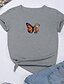 preiswerte T-shirts-Damen T-Shirt Schmetterling Grafik-Drucke Druck Rundhalsausschnitt Grundlegend Oberteile 100% Baumwolle Weiß Gelb Rosa