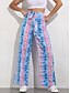 baratos Pants-Mulheres Básico chinês Diário Solto Calças Tintura Tie Dye Cintura Alta Roxo