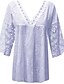 preiswerte Tops &amp; Blouses-Damen Übergrössen Bluse Hemd Solide Spitze V-Ausschnitt Oberteile Weiß Blau Purpur