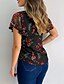 abordables Blusa-Mujer Camisa Camiseta Blusa Parte superior con ojales Floral Flor Casual Diario Negro Manga Corta Elegante Escote Redondo Verano