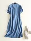 cheap Casual Dresses-Women&#039;s A Line Dress Midi Dress Blue Short Sleeve Geometric Embroidered Summer V Neck Casual Cotton 2021 M L