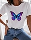 preiswerte T-shirts-Damen T-Shirt Schmetterling Grafik-Drucke Rundhalsausschnitt Oberteile 100% Baumwolle Basic Top Weiß