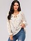 cheap Tops &amp; Blouses-Women&#039;s T shirt Solid Colored Long Sleeve Hollow Out Embroidery Lace V Neck Tops Beige