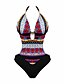 cheap One-Pieces-Women&#039;s One Piece Monokini Swimsuit Tummy Control Halter Push Up Geometric Blue Red Swimwear Bathing Suits New Vacation Sexy / Cut Out / Cut Out / Padded Bras / Beach