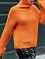 baratos Sweaters &amp; Cardigans-Mulheres Sólido Pulôver Manga Longa Casacos de malha Gola Alta Outono Inverno Laranja