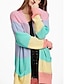 cheap Sweaters &amp; Cardigans-Women&#039;s Cardigan Color Block Cotton Long Sleeve Loose Sweater Cardigans Fall Halter Neck Blue Yellow Blushing Pink