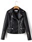 cheap Jackets-Women&#039;s Solid Colored Winter Faux Leather Jacket Short Daily Long Sleeve PU Coat Tops Black