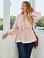 cheap Plus Size Tops-Women&#039;s Plus Size Lace Shirt Shirt Blouse Solid Colored Pink Red Lace up Long Sleeve Daily Basic V Neck Loose Fit Lantern Sleeve Fall