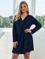 cheap Plus Size Dresses-Women&#039;s A Line Dress Knee Length Dress Royal Blue Long Sleeve Solid Color Spring Summer V Neck Casual 2021 XL XXL 3XL 4XL / Plus Size