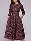 cheap Elegant Dresses-Women&#039;s A Line Dress Midi Dress Red 3/4 Length Sleeve Floral Print Spring Round Neck Hot Going out S M L XL XXL