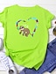 billige T-shirts-Dame T skjorte Hjerte Fargeblokk Dyr Trykt mønster Rund hals Grunnleggende Topper 100 % bomull Hvit Svart Gul