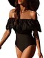 cheap One Piece-Women&#039;s One Piece Monokini Swimsuit Ruffle White Black Swimwear Off Shoulder Bathing Suits New / Padded Bras / Beach