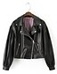 cheap Jackets-Women&#039;s Solid Colored Fall &amp; Winter Faux Leather Jacket Short Daily Long Sleeve PU Coat Tops Black