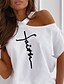 abordables T-shirts-Mujer Fe Camiseta Letra Cuello halter Tops Corte Ancho Top básico Blanco Negro