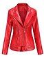 cheap Jackets-Women&#039;s Faux Leather Jacket Spring &amp;  Fall Daily Regular Coat Notch lapel collar Regular Fit Jacket Long Sleeve Solid Colored Green Black Red