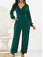baratos Jumpsuits &amp; Rompers-Mulheres Básico Decote V Preto Vermelho Verde Macacão Sólido / Perna larga