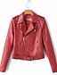 cheap Jackets-Women&#039;s Solid Colored Winter Faux Leather Jacket Short Daily Long Sleeve PU Coat Tops Red