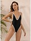 cheap One-Pieces-Women&#039;s Swimwear One Piece Normal Swimsuit Deep V Solid Colored Black Bathing Suits Sexy