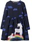 preiswerte Kleider für Mädchen-Kinder Mädchen Cartoon Design Langarm Kleid Marineblau