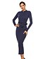 abordables Robes moulantes-Femme Robe Fourreau Robe mi-longue Noir Bleu Vin Manches Longues Couleur unie Automne Col en V Sexy 2021 S M L XL XXL 3XL 4XL 5XL / Grandes Tailles