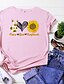 abordables T-shirts-Mujer Camiseta Floral Gráfico Texto Estampado Escote Redondo Básico Tops 100% Algodón Blanco Amarillo Rosa