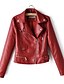 cheap Jackets-Women&#039;s Solid Colored Fall &amp; Winter Faux Leather Jacket Short Daily Long Sleeve PU Coat Tops Black