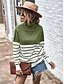 cheap Sweaters &amp; Cardigans-Women&#039;s Pullover Striped Color Block Casual / Daily Long Sleeve Sweater Cardigans Fall Winter Turtleneck Wine Army Green Gray